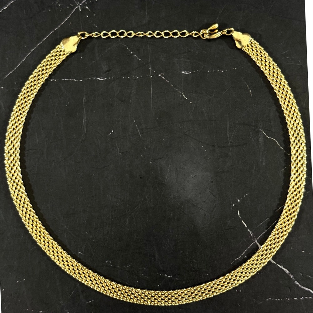 Gold Tone 1/4in Wide Woven Mesh Chain Choker Necklace Adjustable to 13in